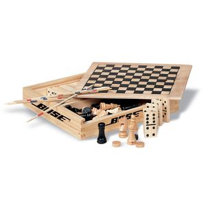 TRIKES Classic Wooden Game Set: Chess, Dominoes, Drafts & Sticks
