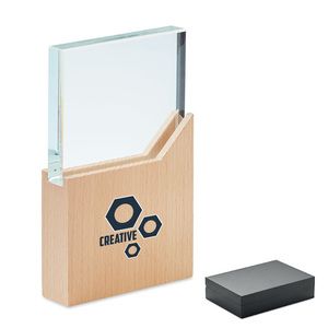 ZEAL Elegant Crystal Award Plaque with Wooden Base
