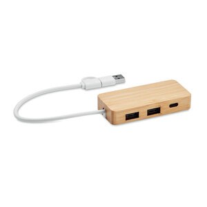 HUBBAM 3-portowy bambusowy hub USB - GiftRetail MO2143