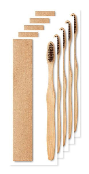 Zestaw 5 szt. GiftRetail MO9877 - DENTOBRUSH Bambusowa szczoteczka do zębów